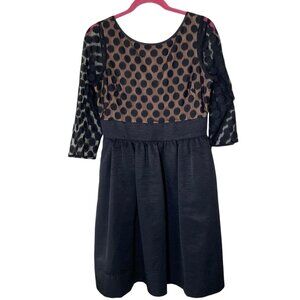 Eliza J Polka Dot Mesh Dress Womens Size 10 Black Beige Fit & Flare Party Cockta